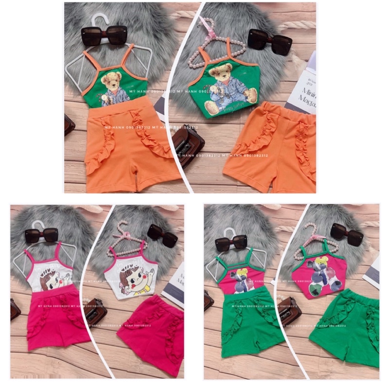 SET ÁO HAI DÂY CROPTOP HOẠT HÌNH+ QUẦN SHORT CHO BÉ