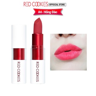 Son thỏi lì không khô môi, sắc nét, bền màu RED COOKIES Marshmallow Powder Lipstick A4 Saigon Melo(Hồng Đào) 3.5g