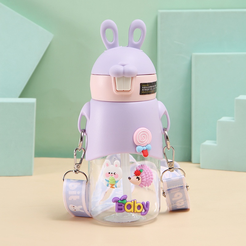 Bình đựng nước cho bé 600ml inox có dây đeo kèm sticker đáng yêu mang nước pha sữa cho bé an toàn.Bibyshop