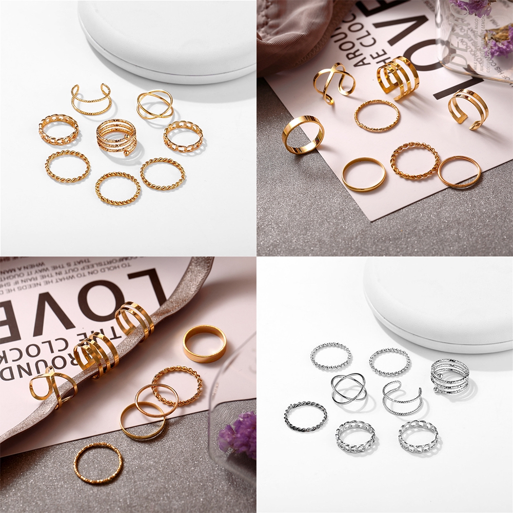 Set nhẫn DODDER hợp kim mạ vàng/ bạc phong cách vintage cá tính dành cho nữ