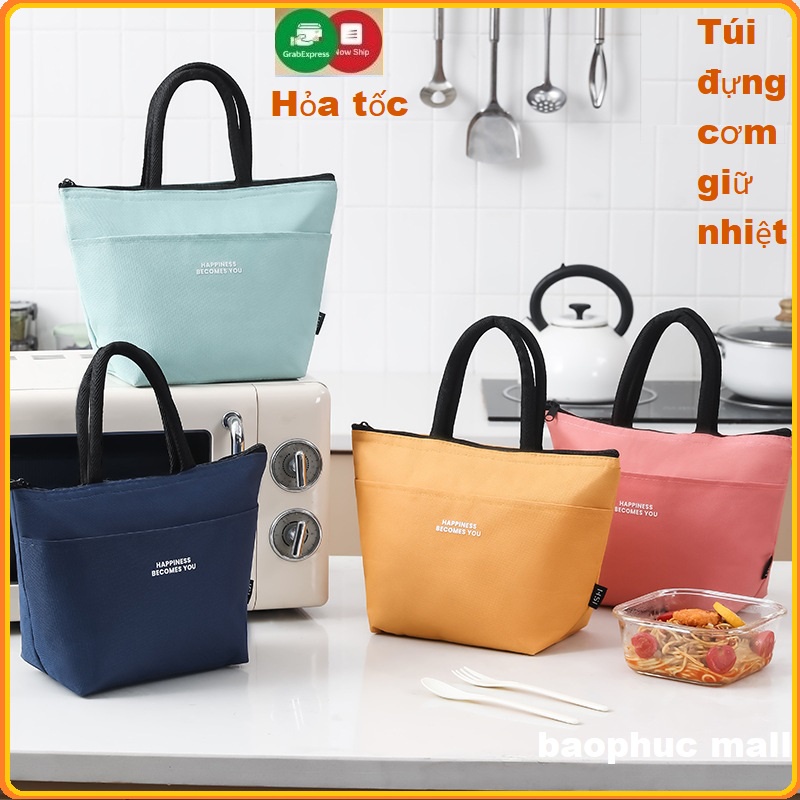 [Mẫu MỚI]Túi Giữ Nhiệt/ Túi Đựng Cơm HAPPINESS BECOMES YOU Vải Oxford Chống Thấm Nước