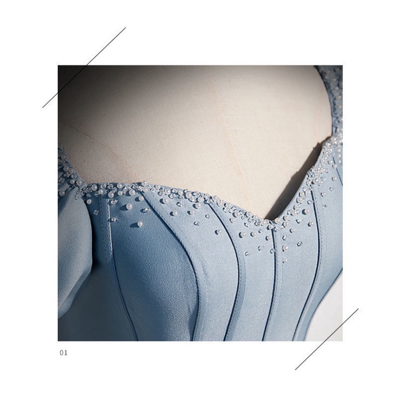 🔥QUẢNG CHÂU🔥 Đầm Dài Tay Ngắn Màu Xanh Dương Thiết Kế Đơn Giản Thời Trang Pháp Cho Nữ 🔥BIGSIZE 40-90KG🔥 dr đám cưới