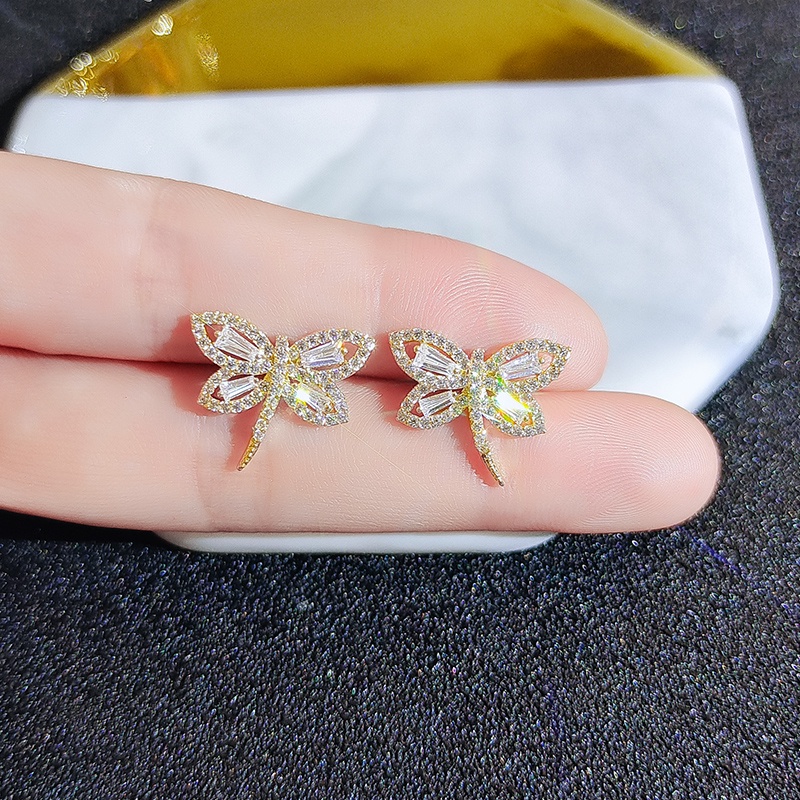 [Jiudoulan] Bông Tai Hình Chuồn Chuồn Đính Kim Cương Giả Dễ Thương Tinh Tế Cho Nữ