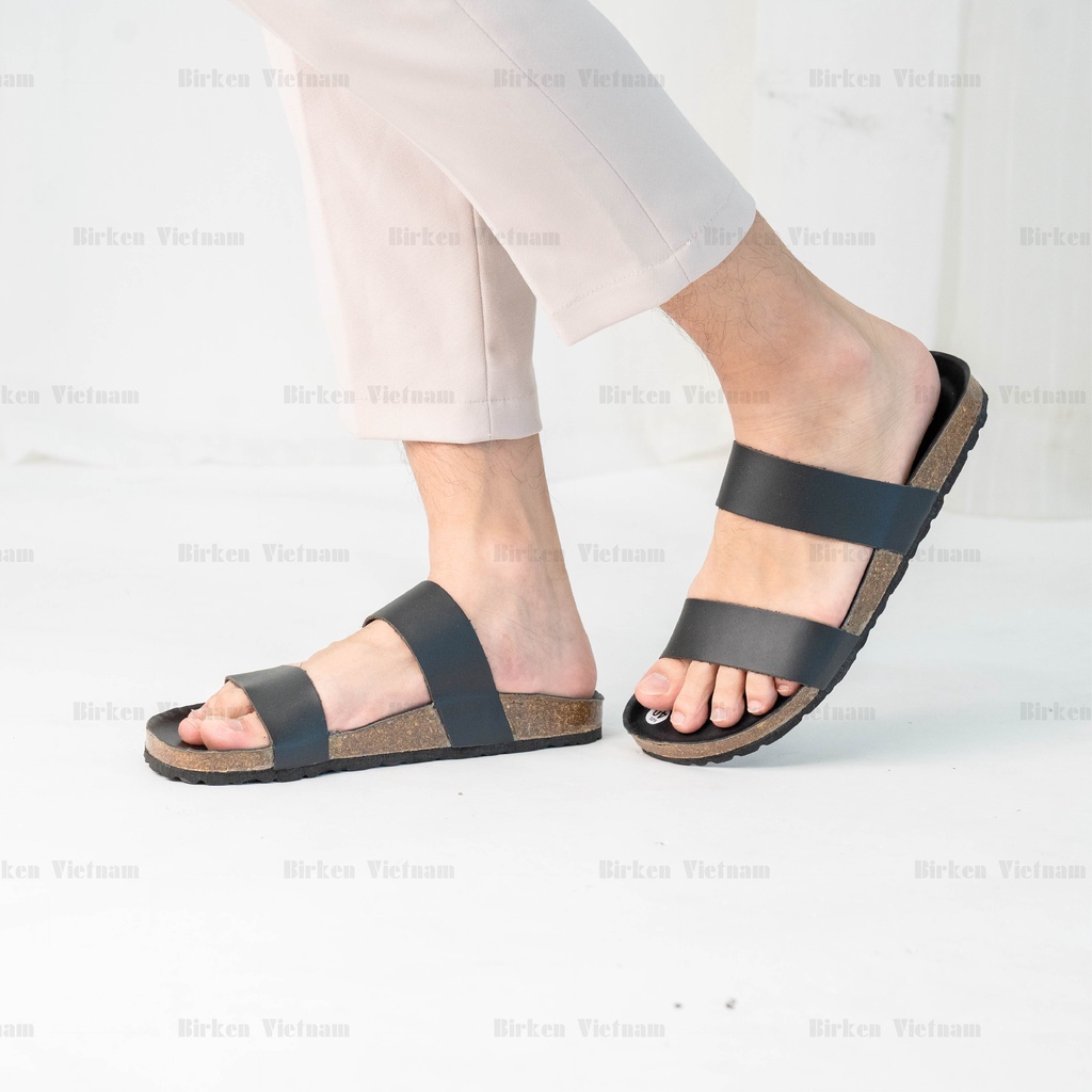 [ New Style ] MÃ DK18 Dép DA BÒ Đế Trấu Lót PU Chống Nước Quai Ngang Unisex Birken Vietnam Bioline