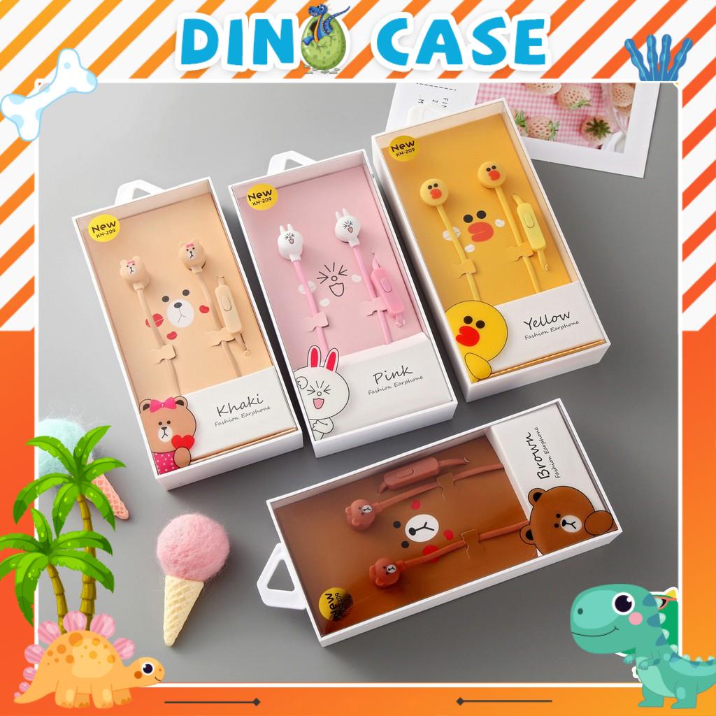Tai nghe nhét tai thời trang Hàn Quốc cực cute có míc vịt saly- gấu nâu- thỏ cony Dino Case