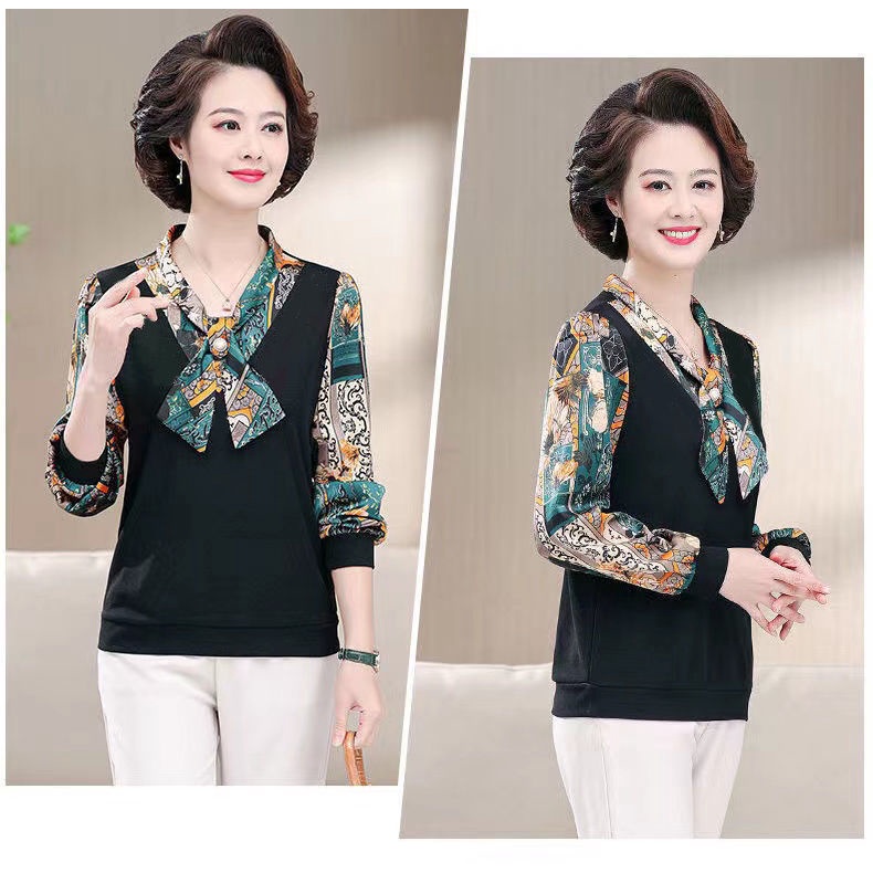 Áo Thun Tay Dài Dáng Rộng Phong Cách Phương Tây Thời Trang Mùa Thu Cho Phụ Nữ Trung Niên