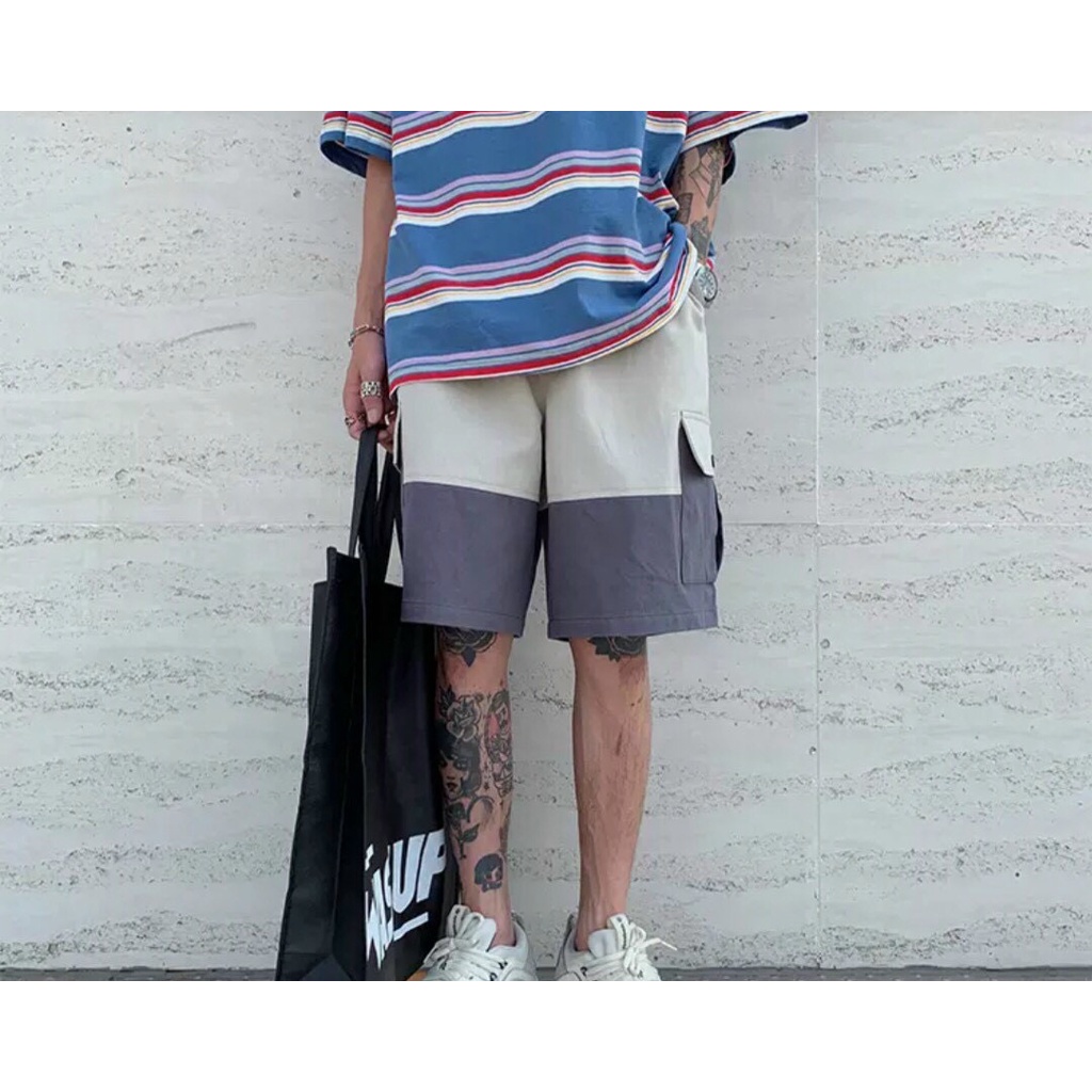 Quần Shorts nam nữ MEANSTORE sooc ống suông cạp chun Ulzzang short thể thao mặc ở nhà đi tập thoáng mát - Be phối màu