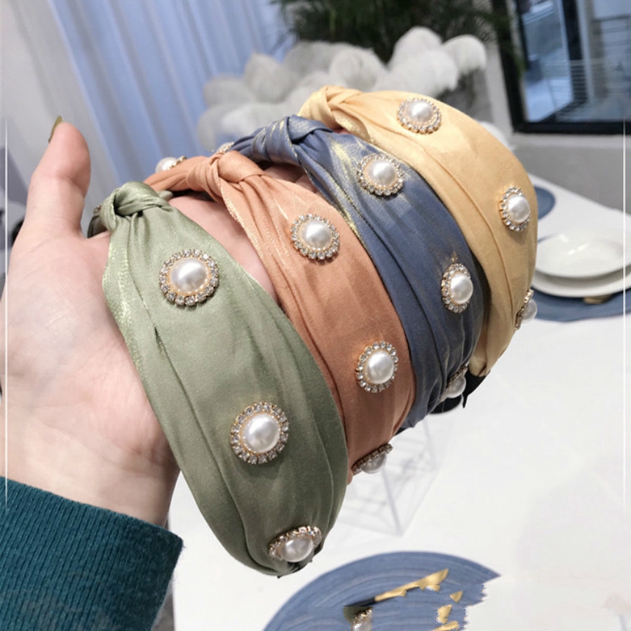 Băng đô cài tóc bọc vải đính ngọc trai trang trí thanh lịch cho nữ