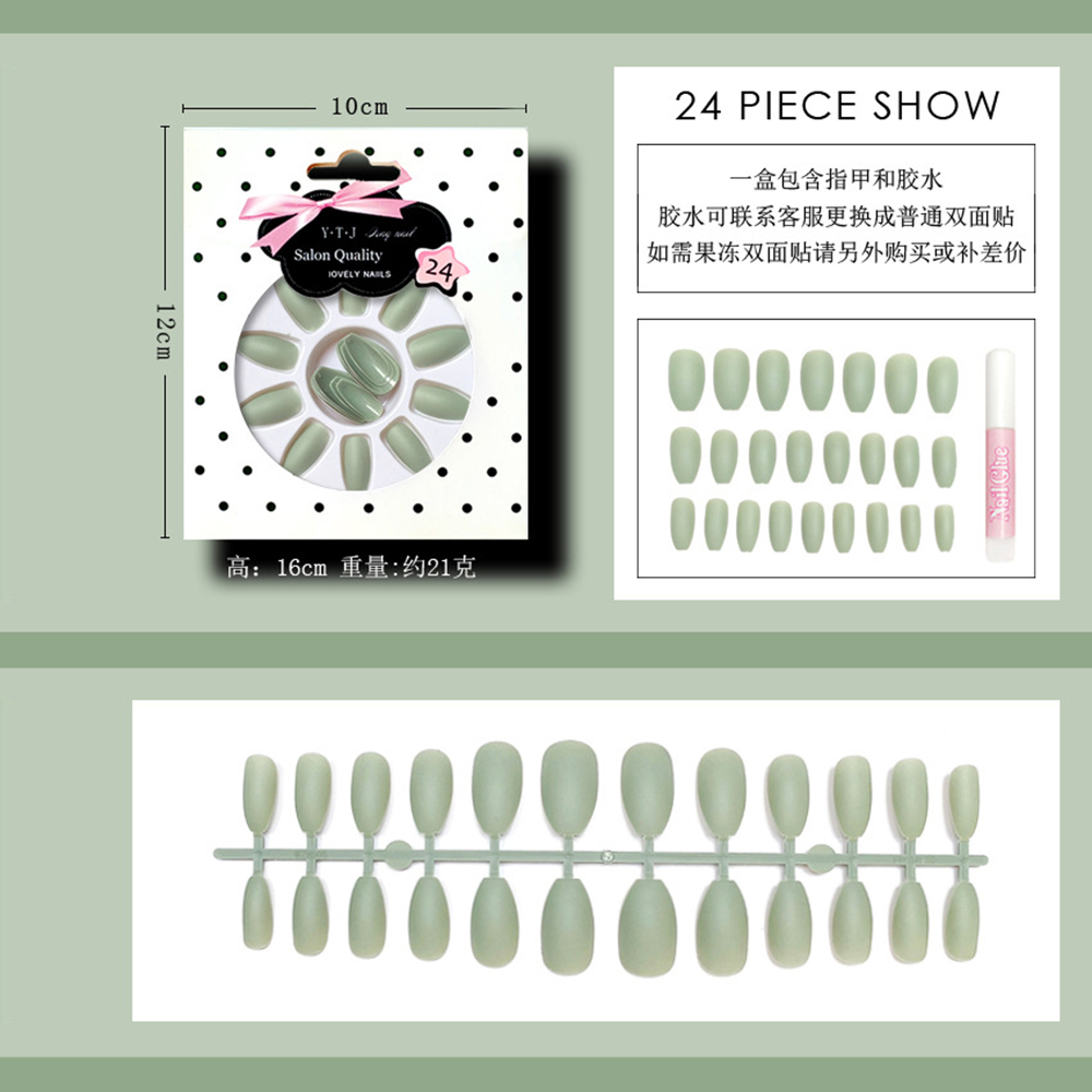 Set 24 Móng Tay Giả Đầu Tròn Màu Xanh Lá