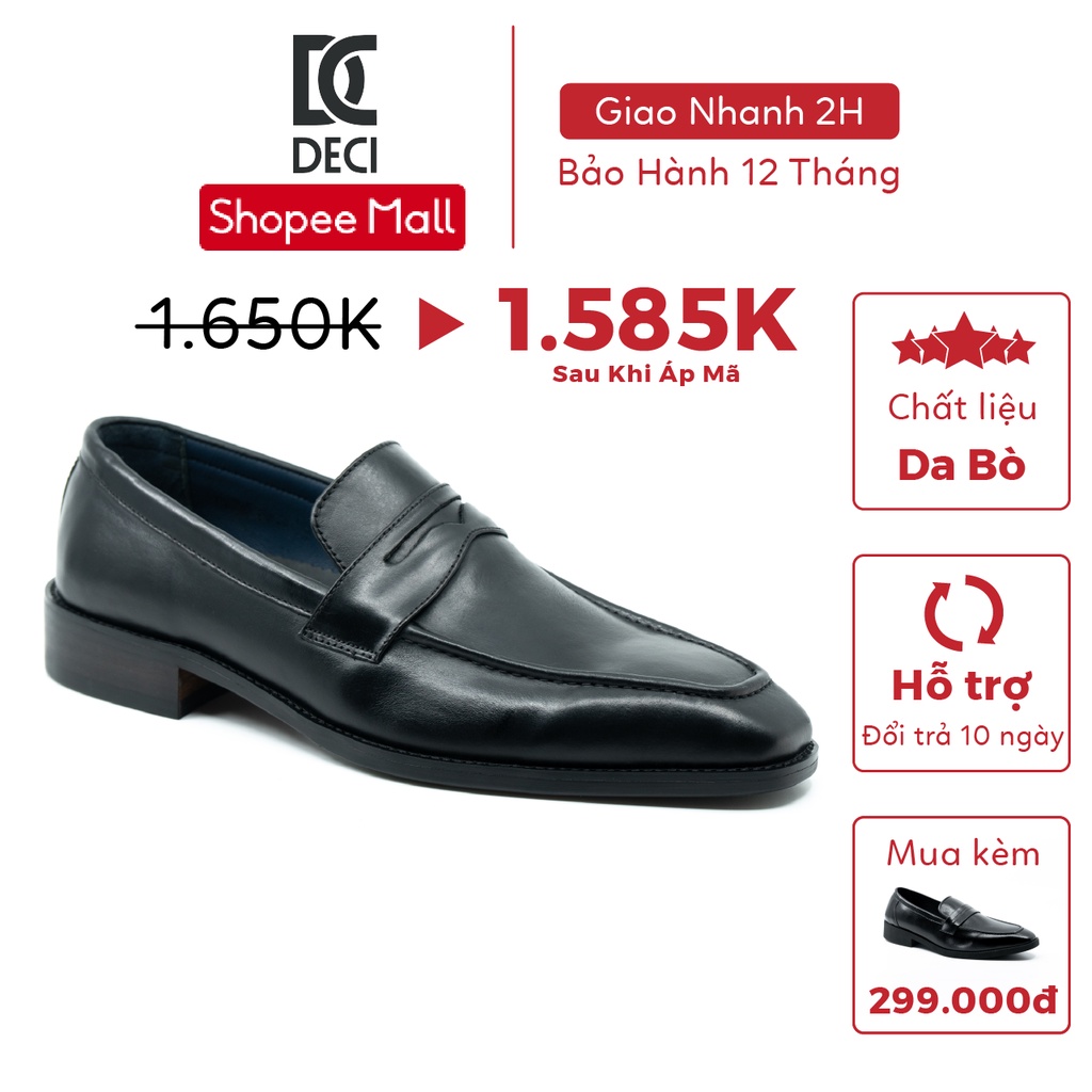 Giày tây công sở DECI màu đen dòng giày Loafer giày lười BROGUE 21