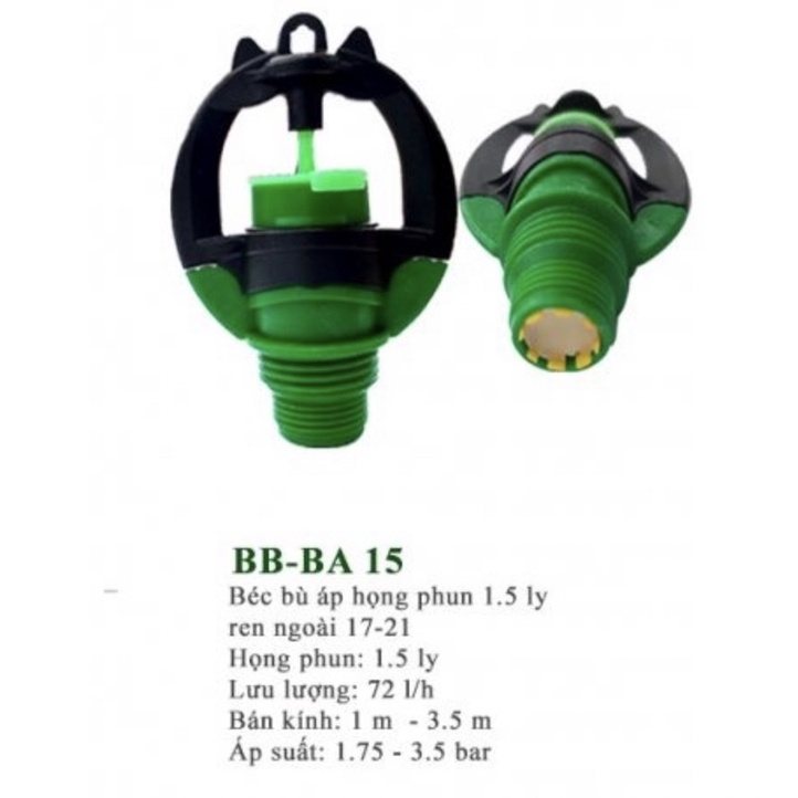 Bộ 10 Béc tưới tròn có bù áp, lưu lượng 72-170L/h - Đuôi ren ngoài 17/21