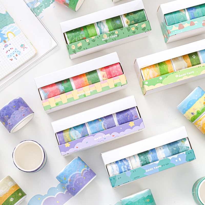 Bộ 3 cuộn washi tape trang trí viền sổ và toploader băng keo Hundred Scenes | BSW128