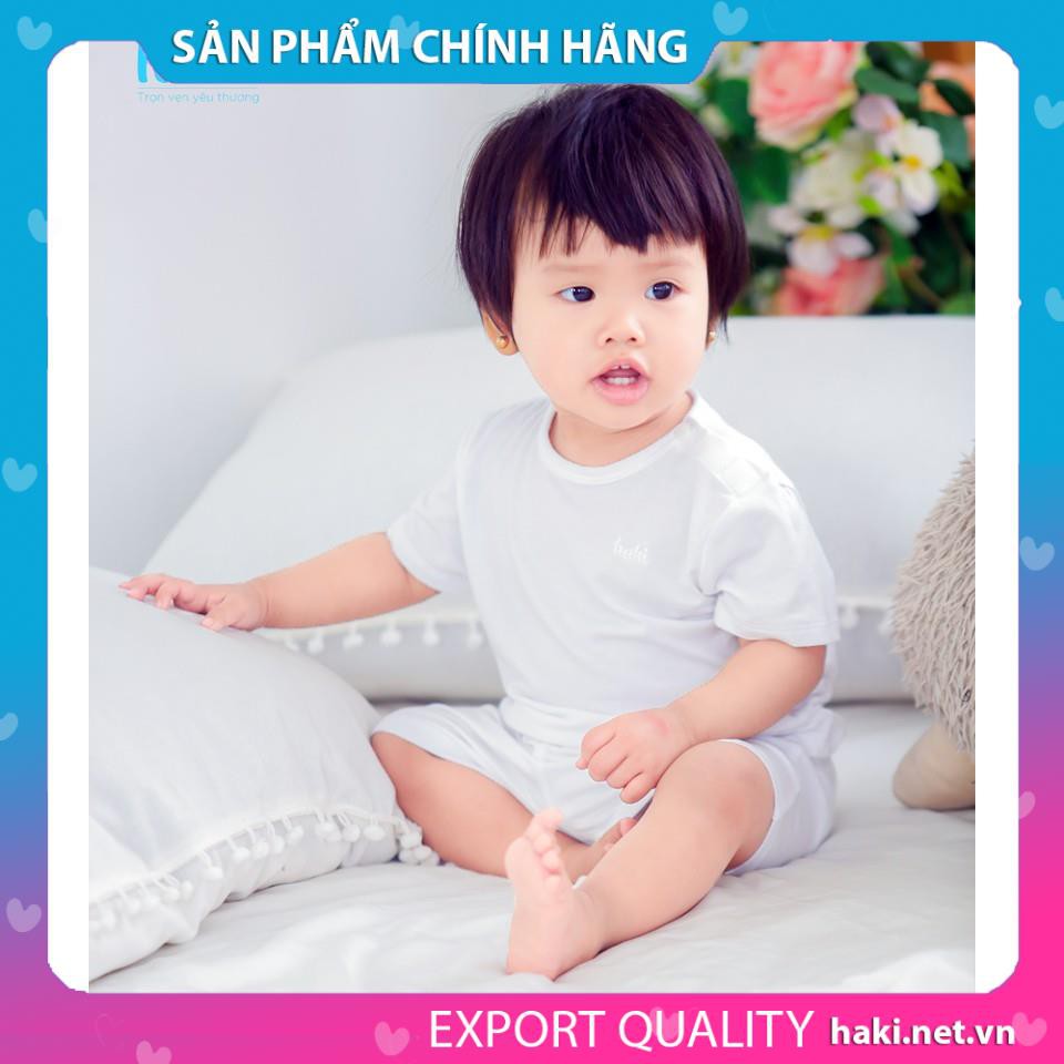 Bộ cộc tay cài vai vải sồi mềm mịn HAKI - Modal, bộ mùa hè cho bé trai bé gái bé sơ sinh BM002, quần áo bé trai bé gái