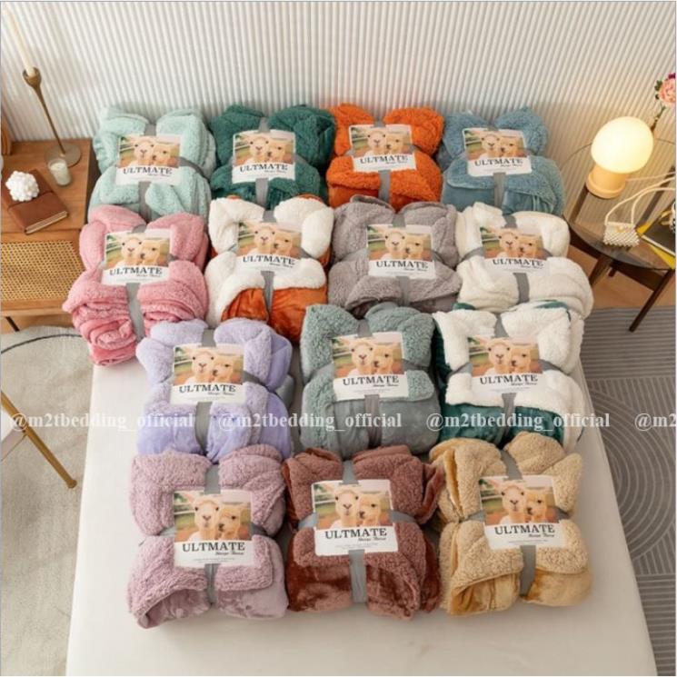 Chăn lông cừu M2T BEDDING, mền lông tuyết dày 2 lớp đại hàn cho bé và gia đình kích thước 2mx2m3