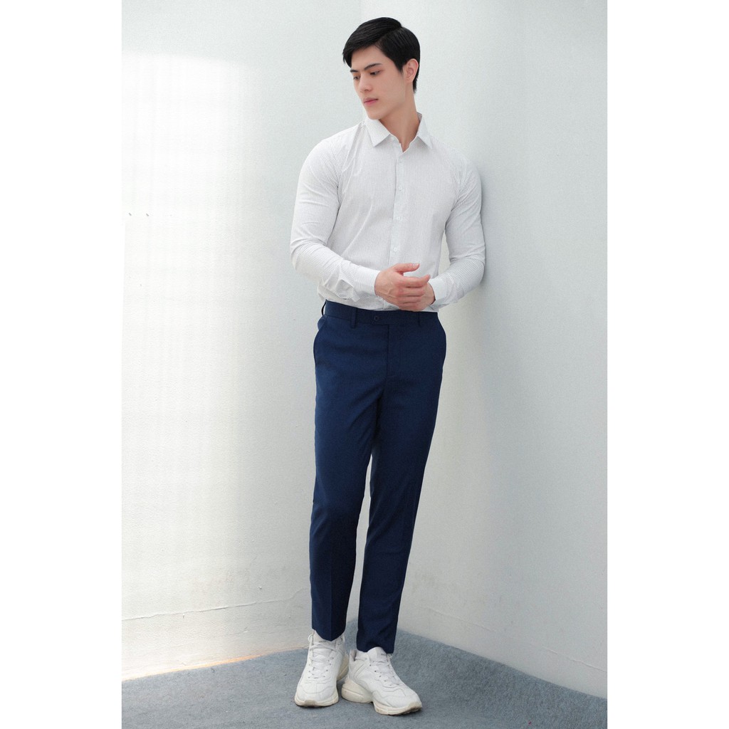Quần tây nam ống suôn màu xanh đậm phong cách công sở lịch lãm thương hiệu A/G | BigBuy360 - bigbuy360.vn