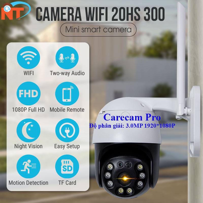 Camera Wifi Carecam 20HS300 Ngoài Trời Chống Nước 3.0MP Siêu Nét Quay 360 độ - Đàm Thoại 2 Chiều - Có Màu Ban Đêm