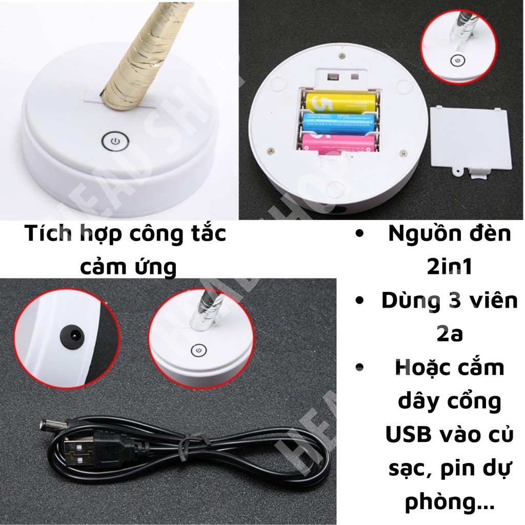 Đèn ngủ để bàn led trang trí phòng ngủ hình cây Decor 108 bóng dùng pin hoặc cắm dây USB 2 in 1 HEADSHOP