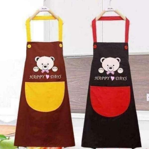 Sỉ,lẻ Tạp Dề Chống Thấm Nước Hoạ Tiết Gấu Hoạt Hình Có Túi -Chọn màu ngẫu nhiên