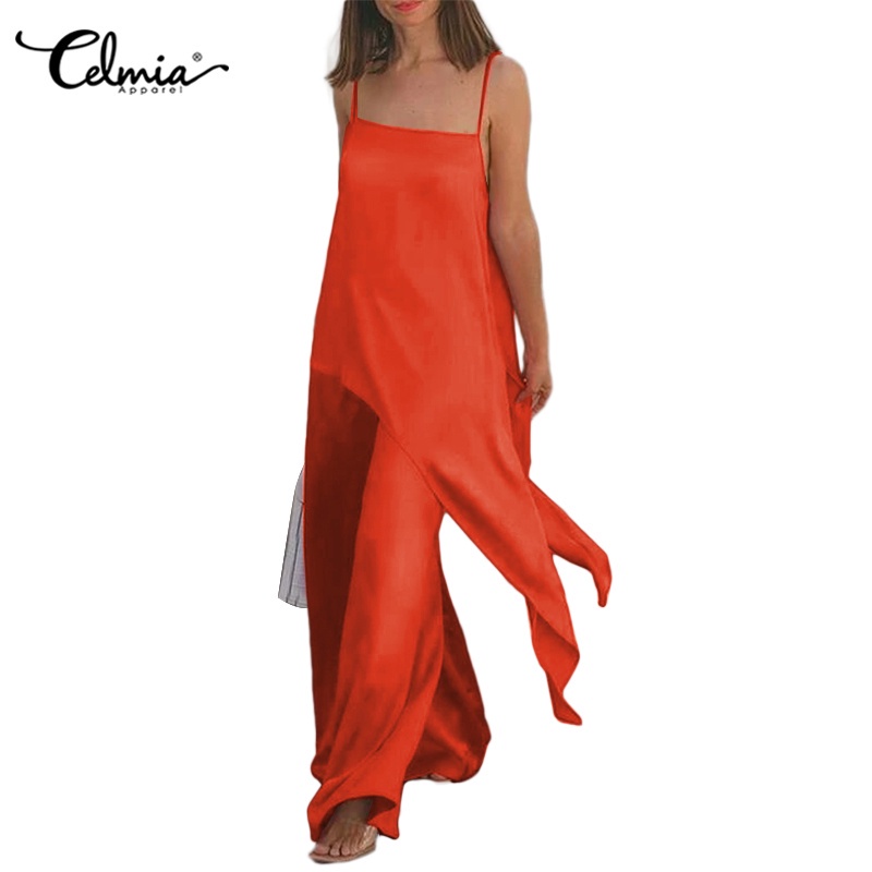 Set đồ 2 mảnh CELMIA gồm áo hai dây tà không xứng kèm quần dài ống rộng phong cách mùa hè thời trang thanh lịch cho nữ