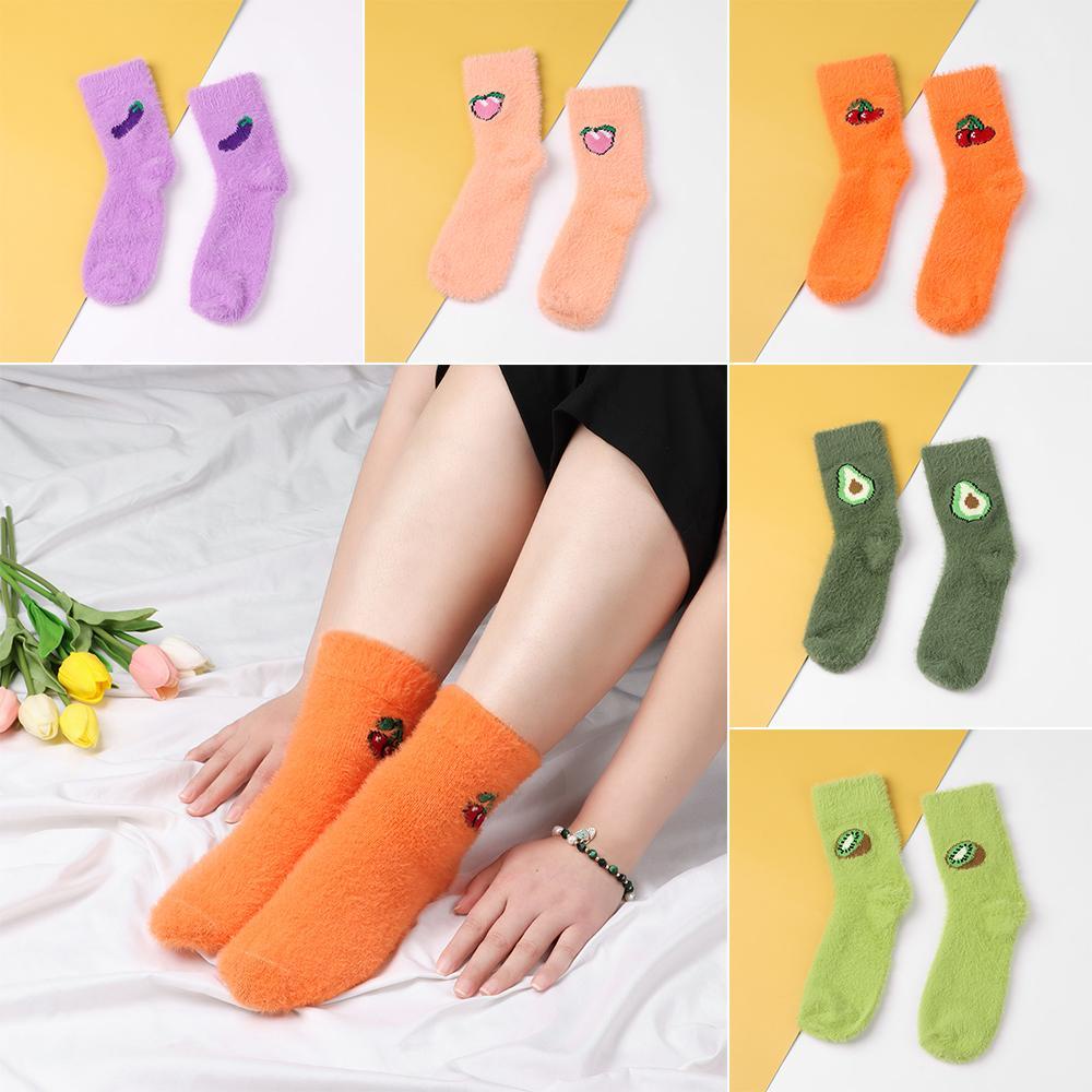 1 Đôi Tất Lông Nhung Họa Tiết Trái Bơ Hoạt Hình Thời Trang Thu Đông