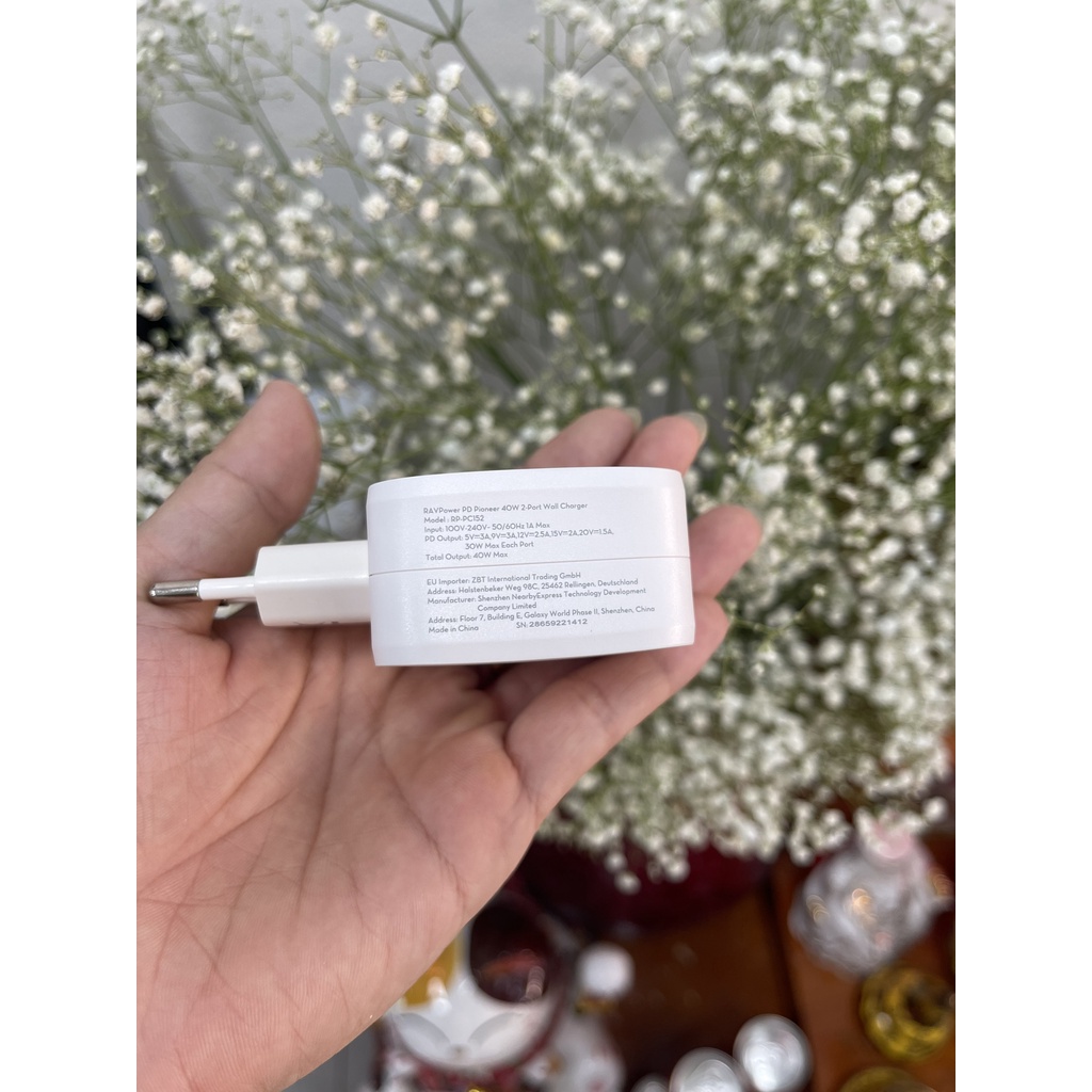 Củ Sạc Ravpower RP-PC152 công suất 40W 2 Cổng Type C PD 3.0 &amp; QC 3.0
