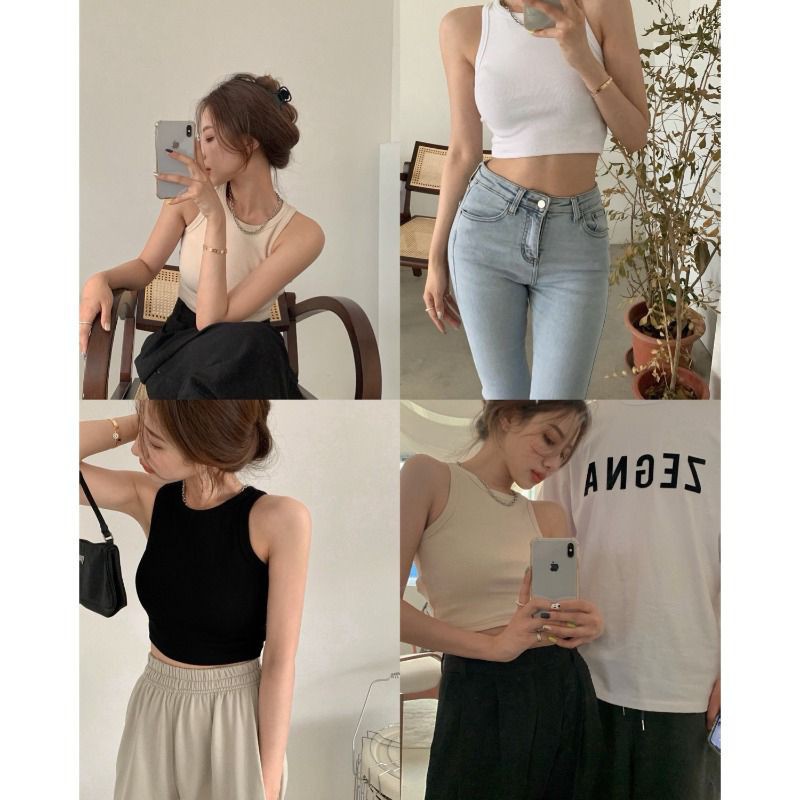 (Có sẵn)Áo ba lỗ ôm body dáng croptop màu basic cho nữ