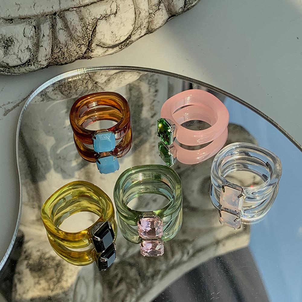 Nhẫn Resin Trong Suốt Kiểu Dáng Hình Học/Hình Học Nhiều Màu Phong Cách Retro Thanh Lịch Cho Nữ