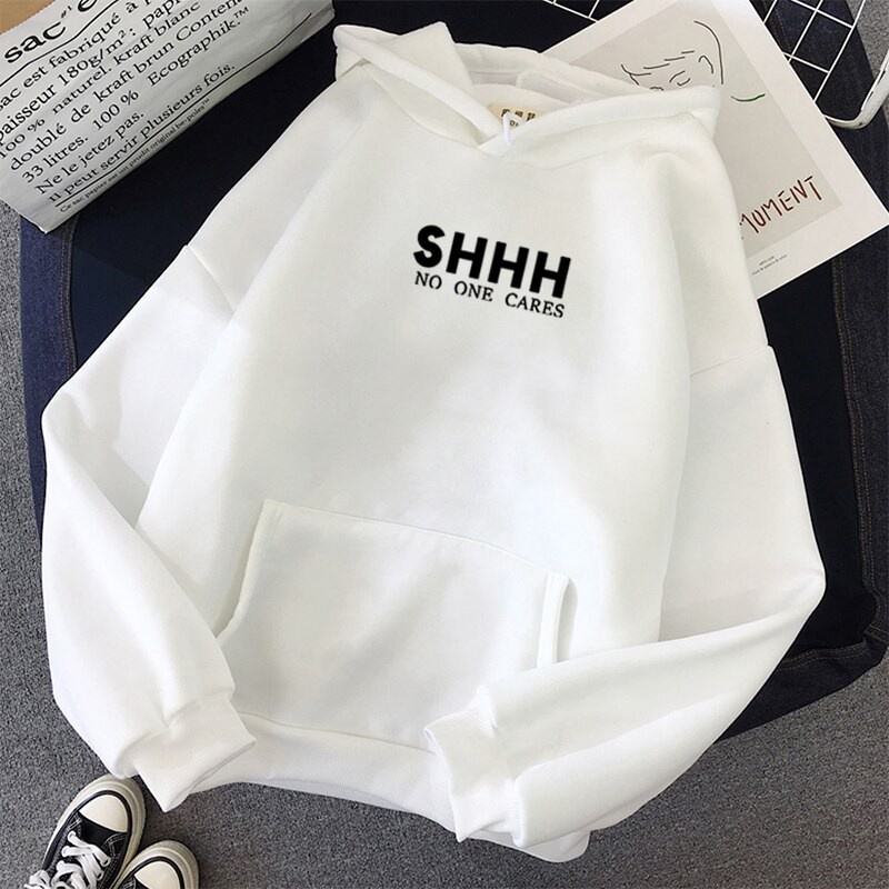 Áo Hoodie Tay Dài In Chữ Màu Trắng Đen Thời Trang Thu Đông Cho Nữ Size S - 3xl