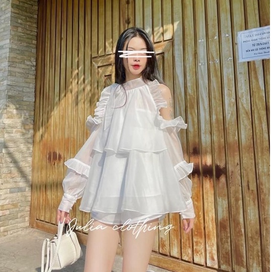 Áo bánh bèo tiểu thư tơ lụa xinh xắn áo sơ mi kiểu nữ vintage LT374