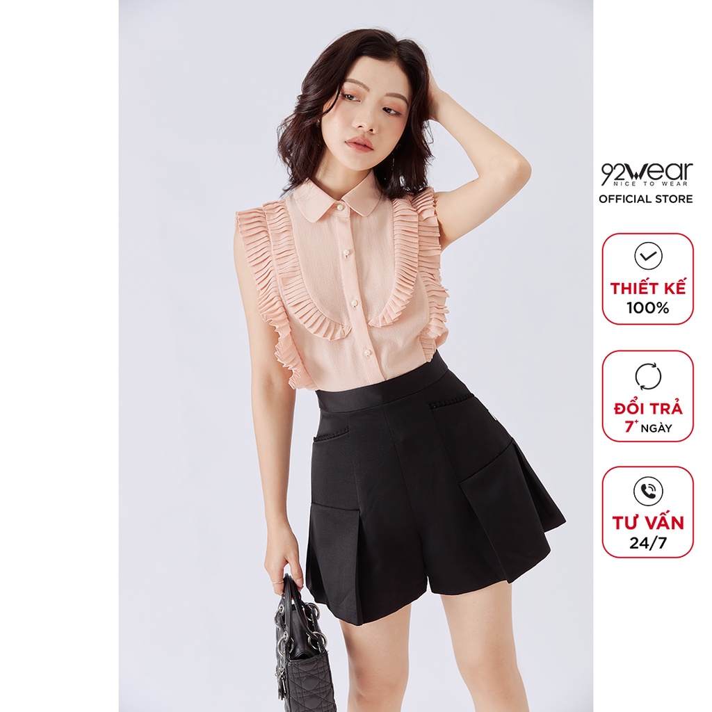 Quần sooc nữ giả váy 92WEAR ống rộng phối ren cá tính SVA1286