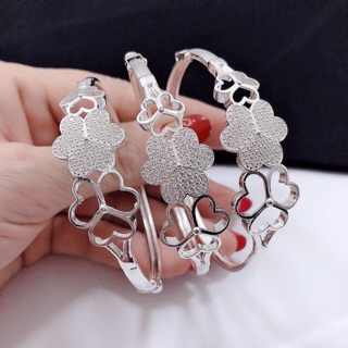 Vòng tay bạc ta đính đá hình cỏ bốn lá 🍀