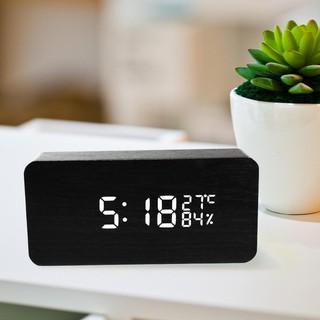 Đồng Hồ Báo Thức Vỏ Gỗ Điều Khiển Bằng Giọng Nói Có Đèn Led Sáng Tạo
