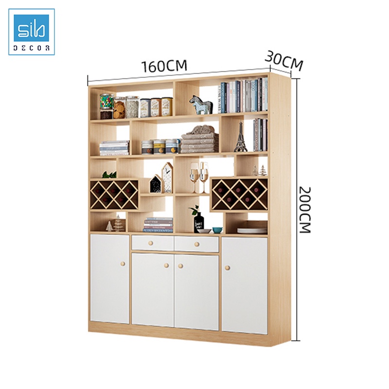 Tủ Gỗ Đơn Giản SIB Decor Đa Năng Làm Vách Ngăn Phòng Khách Kết Hợp Kệ Giày, Kệ Để Vang