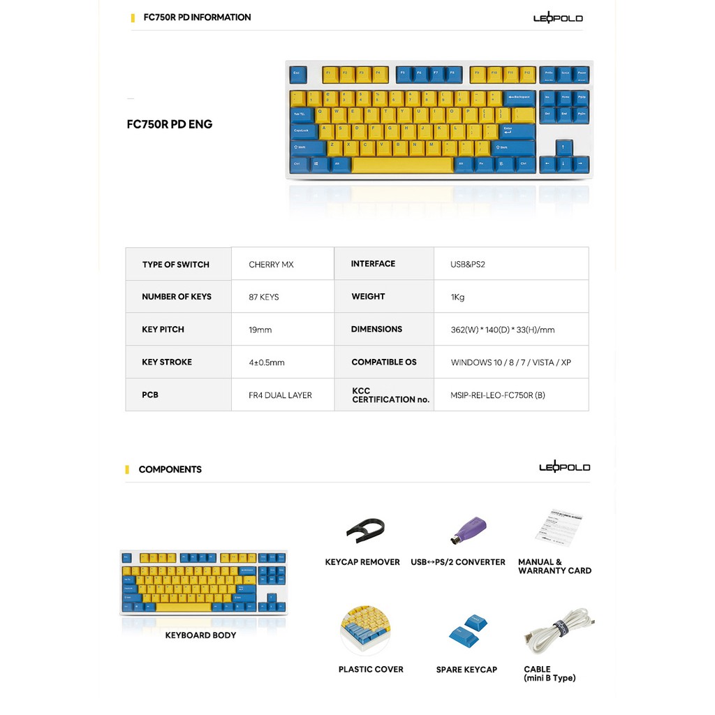 Bàn phím cơ Leopold FC750R PD Sweden - Hàng Chính Hãng