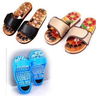 Compo dép massage khảm đá Bấm huyệt bàn chân trên gỗ tự nhiên và dép Bàn chải Massage chân, rửa chà gót chân