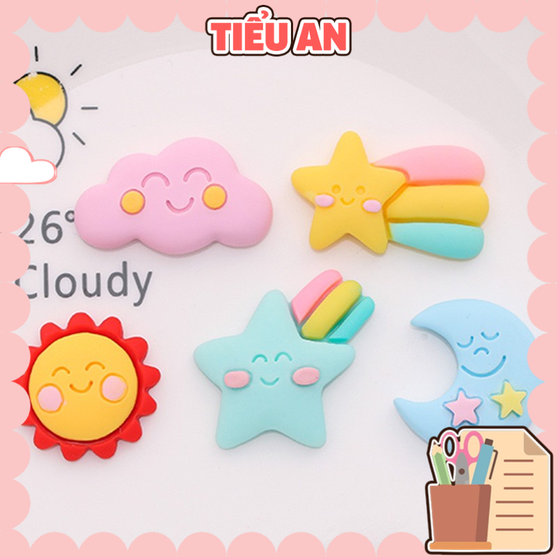 Charm (C499) slime/ Dụng Cụ Charm Trang Trí [Ko Keo &amp; Nút] Họa Tiết Mặt Trời &amp; Ngôi Sao