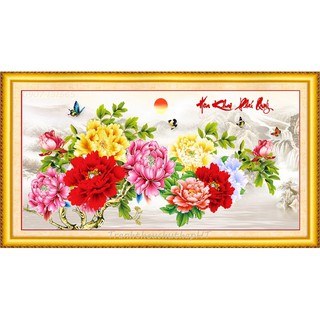 Tranh đính đá Hoa khai phú quý 120*60cm VS344 - tự đính