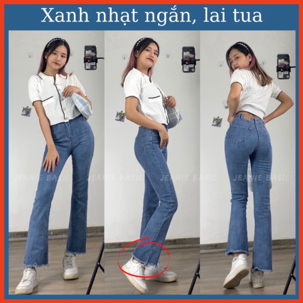 Quần jean ống loe JEANIE, quần bò ống loe lưng cao co giãn 4 chiều hàng VNXK cao cấp