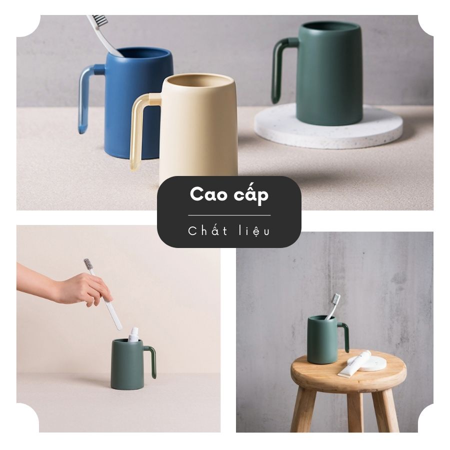 Cốc đánh răng súc miệng có quai FEEKA siêu cute, ly đánh răng đôi phòng tắm có quai nhựa cao cấp