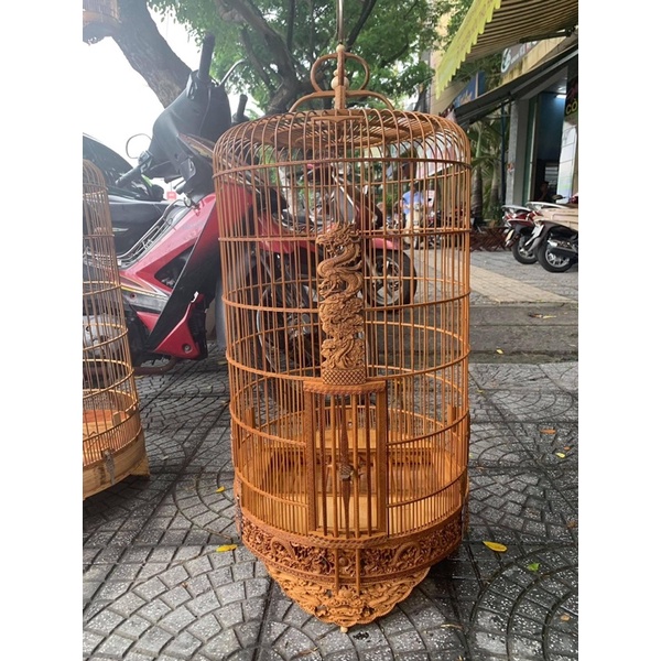 Lồng chim khướu đục chạm hoạ tiết ngọc rồng hàng kỹ