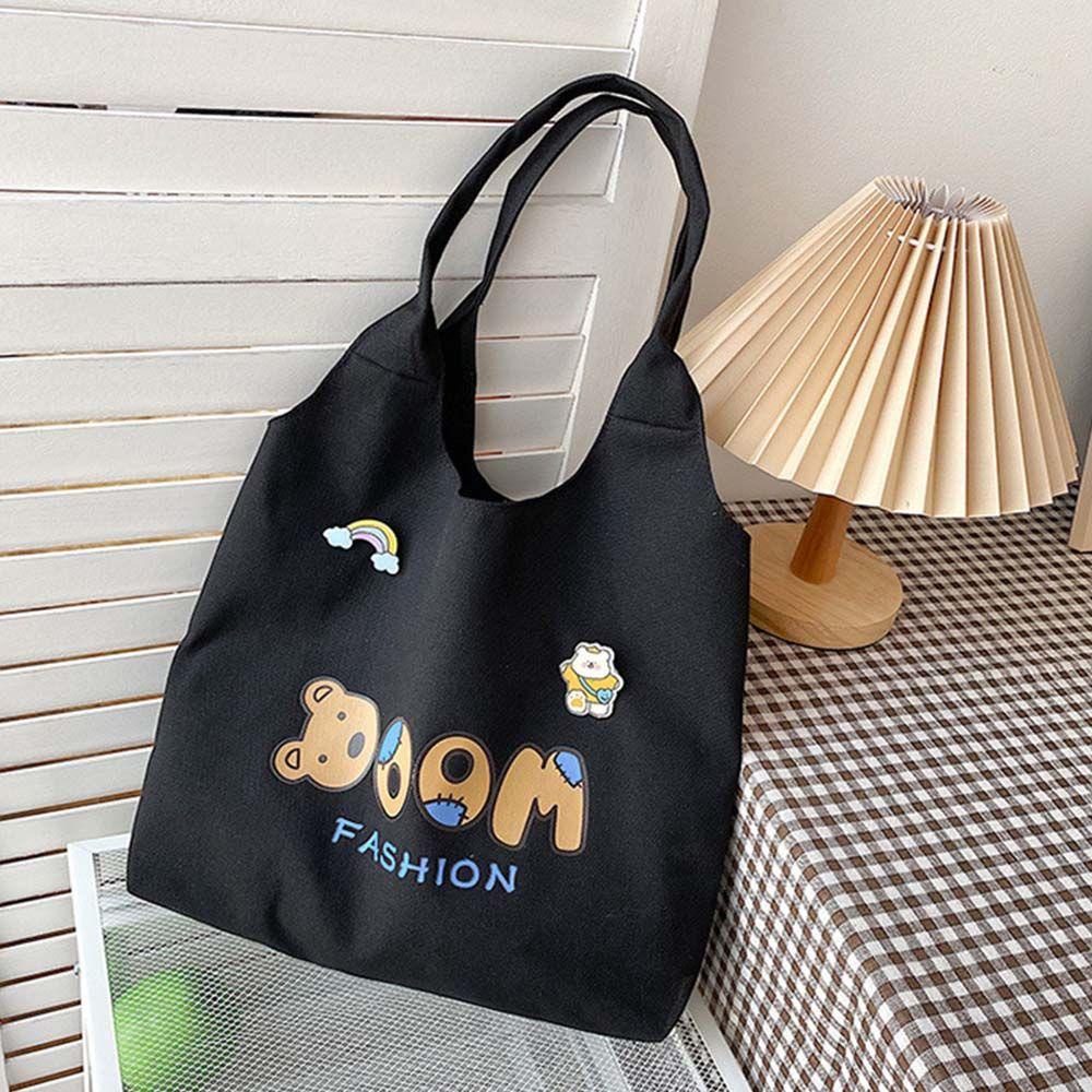 Túi Xách Canvas Cỡ Lớn In Họa Tiết Gấu Hoạt Hình Dễ Thương Cho Nữ