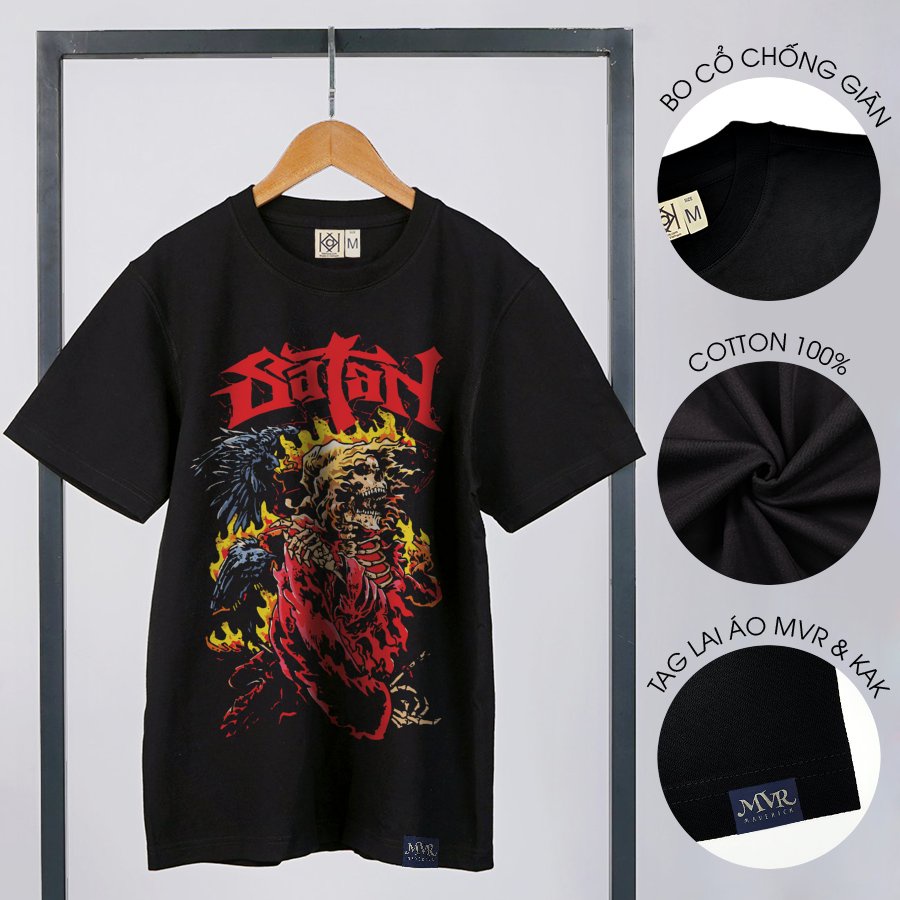 Áo thun trắng form rộng unisex tay lỡ satan cực ngầu MVR size rộng tee Mỹ BB4272