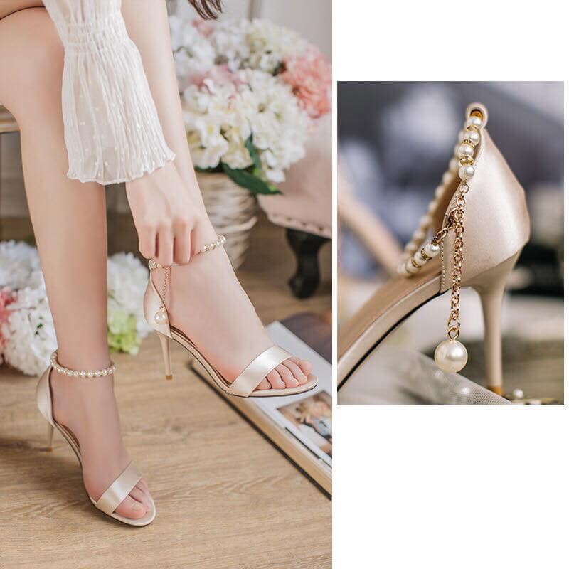 (Mua 1 tặng 10 sữa tắm) Dép cao gót nữ  GUỐC sandal cổ ngọc, cao gót 7 - 10 phân đi êm siêu bền đẹp, XUONGMAYHANOI.2