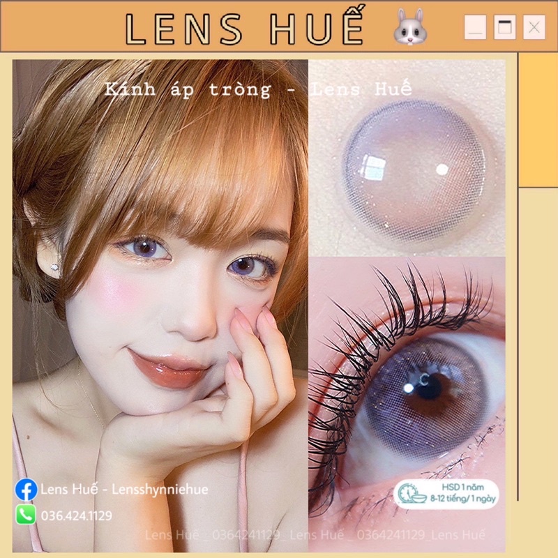 Lens Xám pha tím nhẹ có nhũ 0 độ - xám tone Tây nhẹ hợp make up - Lens Huế