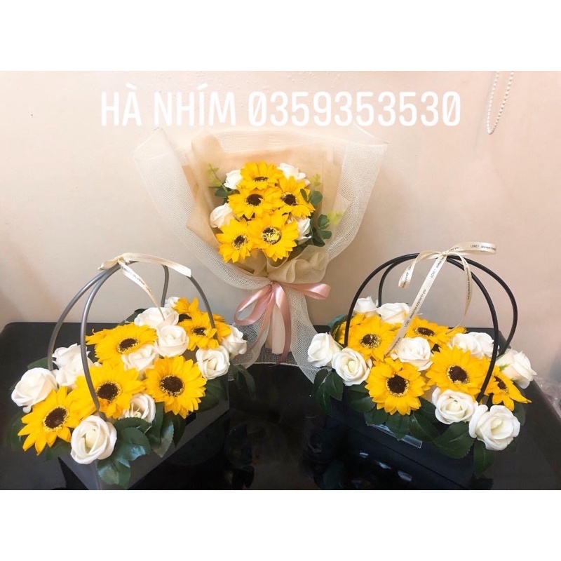 bó hướng dương mix lưới xinh xắn