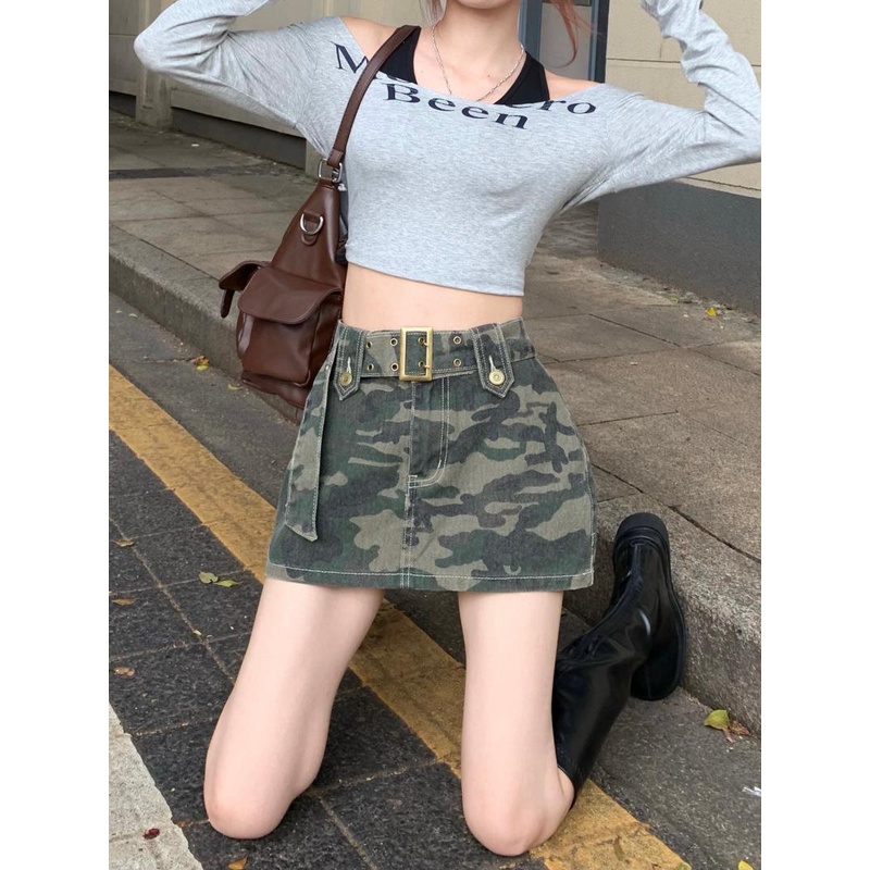 Cocory vn Chân váy jean Chữ A Lưng Cao Thời Trang Retro Cho Nữ