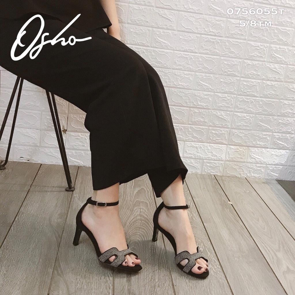 Sandal Cao Gót Nữ OSHO Chất Da Lộn Mix Quai Nhũ, Gót Vuông Mũi Tròn, Phần Lót Êm Chân Thấm Hút 141