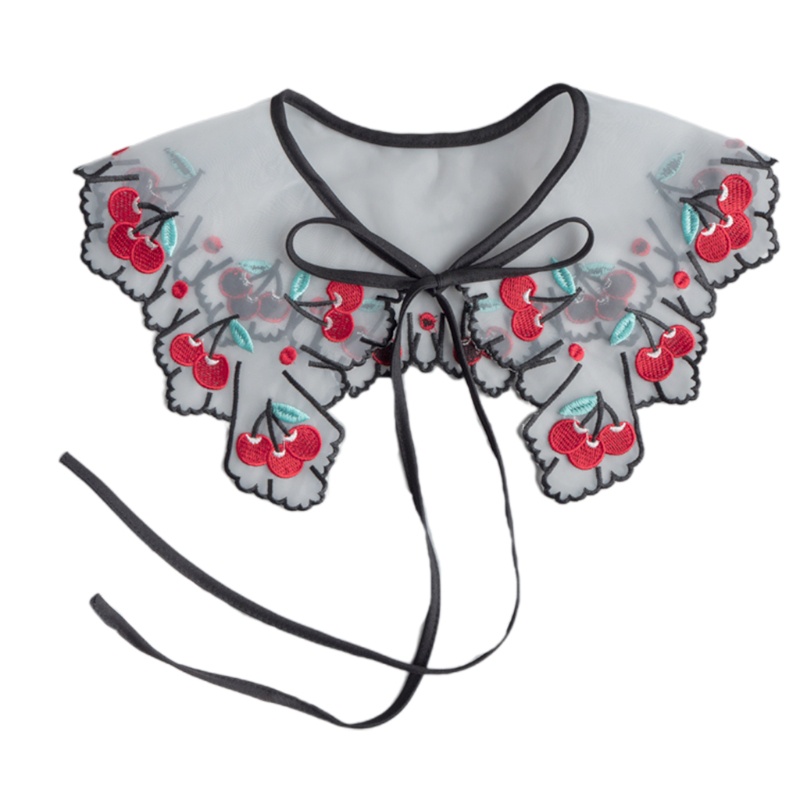 Yoioi Khăn Choàng Cổ Lưới Phối Ren Giả Thêu Họa Tiết Nhiều Lớp Tự Buộc Dây Ruy Băng Trang Trí Lolita Cho Nữ