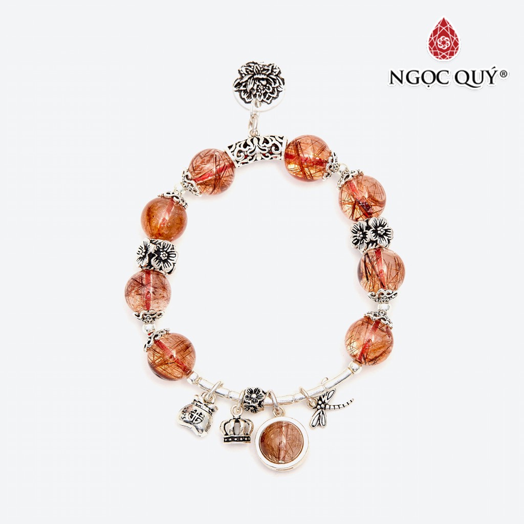 Vòng tay TA tóc đỏ phối charm hoa sen - Ngọc Quý
