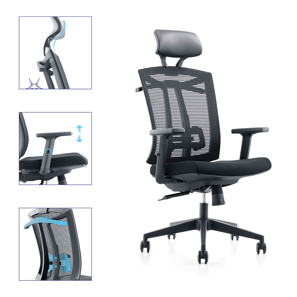 Ghế công thái học Ergonomic GOVI Felix F6206A-2 - Tựa đầu cố định, tựa tay điều chỉnh, mâm ghế ngả sau, khóa 1 vị trí